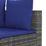 Homgoday Mobilier de balcon 3 pièces avec coussins, salon de jardin, canapé d'angle, canapé central, ensemble de sièges, pour balcon, terrasse, gris et bleu en rotin synthétique