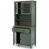 AltoBuy Tina - Buffet Haut 4 Portes 2 Tiroirs Bois Ciré et Vert