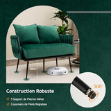 RELAX4LIFE Canapé 2 Places, Canapé Causeuse en Velours Doux avec 2 Oreillers Confortable | Pieds Métalliques Robustes| Patins Ajustable, Fauteuil de Salon 109 x 61 x 65CM, Vert foncé