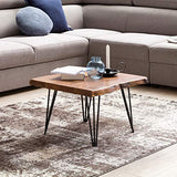 Table basse design Sheesham en bois massif - Bord d'arbre - 56 x 38 x 51 cm - Table en bois de sheesham avec pieds en métal - Table de salon de style maison de campagne rustique