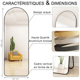 NESHER HOME Miroir Mural Pleine Longueur 160x50cm Complet arqué à Poser au Sol avec Support ou à accrocher au Mur avec kit de Fixation Inclus - Finition du Cadre en Aluminium brossé Rose Gold