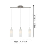 Eglo Lampe Suspension Troy 3 à 3 Lampes en Acier et Verre Pour 3 Ampoules E27 Max 60 W Non Incluses Nickel Mat/Blanc Satiné 72 X 10,5 X 110 cm