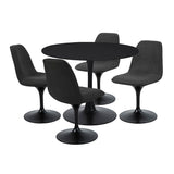 SENHO Table à Manger Ronde pour 4 à 5 Personnes diamètre 100 cm, Finition laquée Mate Noire, Base Ronde en métal Noir - Tulips