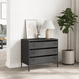 Makastle Buffet Métal, Style Industriel, Armoire de Rangement à 3 tiroirs, Commode, Meuble de Salon, Noir 68x39x58,5 cm Acier laminé à Froid
