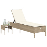vidaXL Chaise Longue avec Table et Coussin Beige résine tressée, transat, lit de Repos de Jardin, Meuble d'extérieur, Chaise Longue d'extérieur