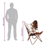 vidaXL Chaise Papillon Marron et Blanc Cuir de Vache, Fauteuil, Chaise Longue, Chaise Papillon en Cuir, fauteuils, chaises Longues