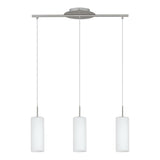 Eglo Lampe Suspension Troy 3 à 3 Lampes en Acier et Verre Pour 3 Ampoules E27 Max 60 W Non Incluses Nickel Mat/Blanc Satiné 72 X 10,5 X 110 cm