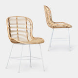 KLAST Lot de 2 Chaises de Salle à Manger en Rotin Naturel avec Pieds Blancs, Design Artisanal, Résistant et Durable, avec des Variations Uniques de Couleur