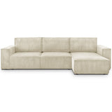 HOMIFAB Canapé d'angle Convertible réversible 5 Places avec Coffre de Rangement en Velours côtelé Beige - Collection Harper, 300 x 84 x 154/101 cm