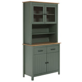 AltoBuy Tina - Buffet Haut 4 Portes 2 Tiroirs Bois Ciré et Vert