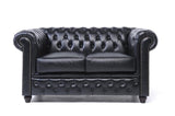 Chesterfield Brighton The Brand Canapé 2 places, 100 % cuir, fait main, largeur d'origine, 150 cm, noir