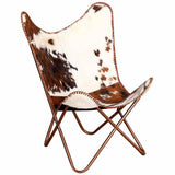 vidaXL Chaise Papillon Marron et Blanc Cuir de Vache, Fauteuil, Chaise Longue, Chaise Papillon en Cuir, fauteuils, chaises Longues
