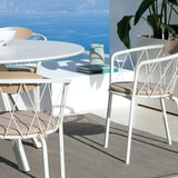 MONDO VIRO Table ronde en métal galvanisé Daisy pour jardin démontable 130x130 cm 75h (blanc gaufré)