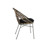 Tousmesmeubles Fauteuil Arrondi Rotin Gris/Métal - MAÏNA - L 71 x l 61 x H 87 cm - Neuf