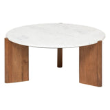 Atmosphera Créateur d'Intérieur - Table Basse Marbre et Manguier Nanda Blanc - Plateau Rond Finition Polissage - Robuste - Salon, Chambre, Bureau