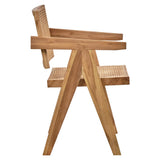 Meubletmoi Fauteuil Lounge en Bois Massif avec Cannage en Rotin - Style Naturel et Exotique - Bruno