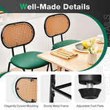 Lot de 2 tabourets de bar en cuir synthétique avec dossier en imitation rotin et cadre en métal, chaises de salle à manger pour cuisine, bar Vert