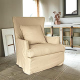 Loberon Williamson Fauteuil style maison de campagne avec coussin décoratif et housse de coussin lavable en bois de pin et viscose Blanc