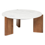 Atmosphera Créateur d'Intérieur - Table Basse Marbre et Manguier Nanda Blanc - Plateau Rond Finition Polissage - Robuste - Salon, Chambre, Bureau