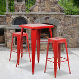 Flash Furniture Meubles Flash Tabouret de Bar en métal coloré pour Restaurant, Plastique, Caoutchouc, Rouge, Lot de 4