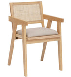 PEGANE Chaise Fauteuil en Bois Naturel avec Assise rembourrée et Dossier en cannage - Longueur 50 x Profondeur 50,5 x Hauteur 82 cm