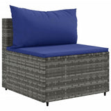 Homgoday Mobilier de balcon 3 pièces avec coussins, salon de jardin, canapé d'angle, canapé central, ensemble de sièges, pour balcon, terrasse, gris et bleu en rotin synthétique
