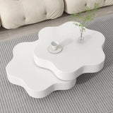 OOIILLEE Table Basse Rotative Design Fleur avec Plateau Tournant 360° - Table de Salon Double Étage à 2 Plateaux - Blanc Crème en MDF, Support jusqu'à 30 kg (74,8 x 67,5 x 31 cm)