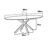 FRANKYSTAR Marui Small - Table à manger ovale en bois et métal avec pied central Kiso 150x90 cm - gris
