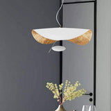 COCOL Lustre LED Lampe Suspendue Feuille D'or Suspendus Lumières Chapeau En Or Noir Lustre Lampe Ligne Suspendue Hauteur Réglable Intégré Restaurant Salon Hôtel Café Bar 11 W (White)