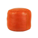 Horus Artesanía de Egipto Pouf Fait Main à Fès et à Marrakech. Repose-Pieds en Cuir véritable. Vide et no rempli. 40 cm de diamètre et 35 cm de Hauteur (Orange)