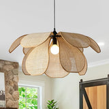 meibeileil Suspension Rotin Vintage,Fleur CréAtive Lustre Rotin, Luminaire En Bambou Tressé Max 60W, Pour Salon Chambre Cuisine Couloir (60CM)
