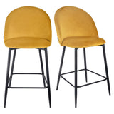 Meubletmoi Lot de 2 Chaises de Bar en Velours Jaune avec Capitonnage et Pieds en Métal Noir - Design Contemporain - FARA 2