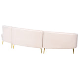 Canapé 4 Places en Velours Beige de Style Rétro à Pieds Dorés et Forme Courbe Moss