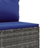 Homgoday Mobilier de balcon 3 pièces avec coussins, salon de jardin, canapé d'angle, canapé central, ensemble de sièges, pour balcon, terrasse, gris et bleu en rotin synthétique