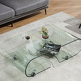 Table de canapé Table basse mobile en verre avec roulettes, table d'appoint décorative moderne et transparente, table à thé rectangulaire for salon, salle de bain, chambre et bureau Table côté thé ( C
