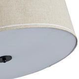 SHRINE Lighting Lustre tambour, suspension tambour pour salle à manger, D50 x H20 cm, chaînes réglables 59″, 3 douilles E27, abat-jour en tissu lin beige et tige noire