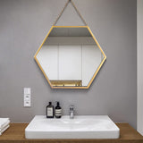 Hosoncovy Miroir hexagonal en métal à suspendre au mur avec chaîne, pleine longueur pour salle de bain, salon, chambre à coucher (L)