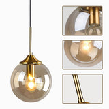 KCO Suspension moderne en forme de globe en verre avec abat-jour ambré et laiton doré pour cuisine, entrée, salle à manger (ambre)
