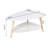 Belfoyer Table Basse Ovale scandinave, Table Basse Ovale avec 2 Tablettes Table Style Nordique, Blanc Naturel