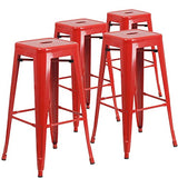 Flash Furniture Meubles Flash Tabouret de Bar en métal coloré pour Restaurant, Plastique, Caoutchouc, Rouge, Lot de 4