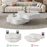 OOIILLEE Table Basse Rotative Design Fleur avec Plateau Tournant 360° - Table de Salon Double Étage à 2 Plateaux - Blanc Crème en MDF, Support jusqu'à 30 kg (74,8 x 67,5 x 31 cm)