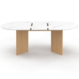 IDMarket - Table à Manger Extensible Ovale Marthe 6-10 Personnes Plateau marbre Blanc Alaska et Bois façon hêtre 160-200 cm