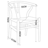 Tomile Hans Wegner Chaise de salle à manger moderne en bois, en forme de Y, avec siège et accoudoirs en chanvre massif, pour salle à manger et salon, couleur bois d'ash, couleur noyer