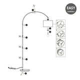 Home Sweet Home Moderne Lampadaire | arc Duke | 98/30/180cm | Acier brossé | Lampe sur pied Fischer avec abat-jour blanc | E27 | avec interrupteur au pied | pour le salon