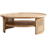 AZZAZETES Table Basse de Salon Table Basse Ronde en Rotin Et Bois Massif, Style Nordique Rétro, for Salon, Canapé Simple Table D'appoint de Canapé