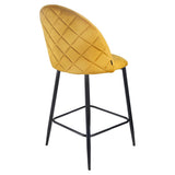 Meubletmoi Lot de 2 Chaises de Bar en Velours Jaune avec Capitonnage et Pieds en Métal Noir - Design Contemporain - FARA 2