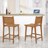 Ball & Cast Tabouret de comptoir tissé, Hauteur de comptoir de Cuisine, Dossier, Tabouret en Bois tissé, Similicuir Marron
