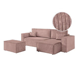 Paris Prix - Canapé d'angle Convertible & Pouf Mollie 269cm Vieux Rose