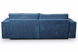 Tendencio Canapé Convertible 3 Places Vella en Velours côtelé - 255 cm - Mode lit et Coffre de Rangement (Bleu)