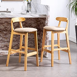 Tabourets de Bar en Bois Chaises de Salle à Manger, Tabourets d'îlot de Cuisine Rural Rétro avec Dossier et Siège en Coton et Lin Amovible et Lavable, 2 Pcs (Taille: 72 cm) (Kaki 62 cm) Made in